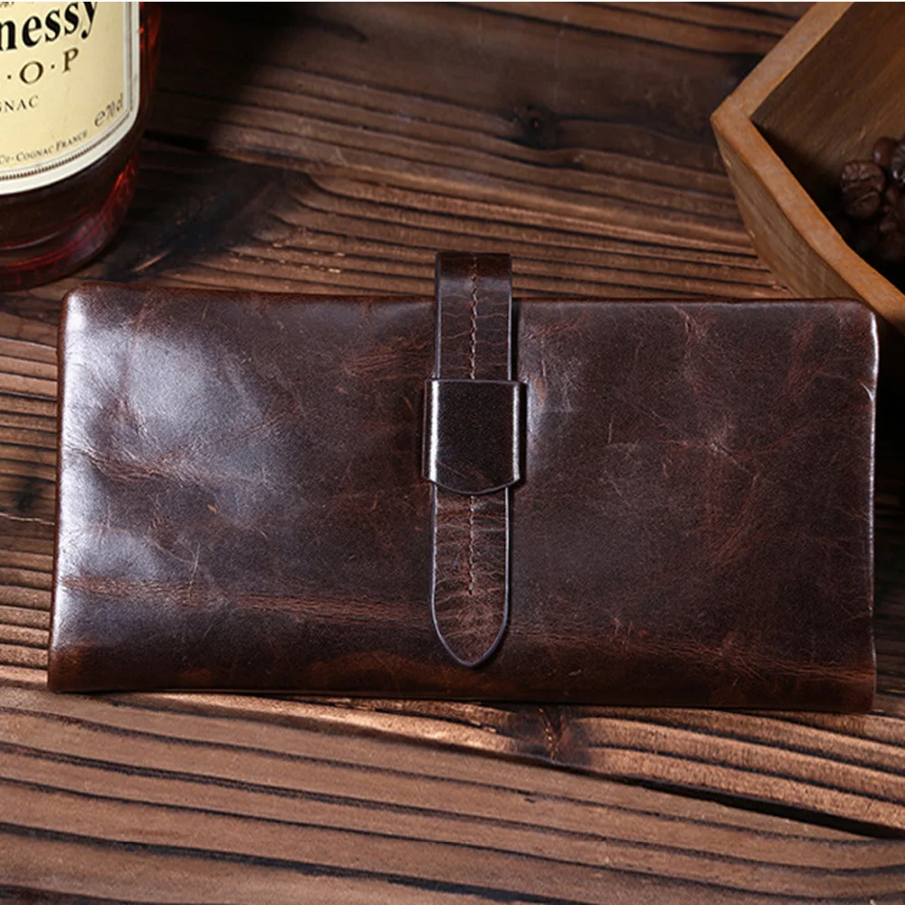 Men Genuine Leather Purse Money Bag Credit Card Holder Coin Case Pocket Designer Retro Male Real Skin Handbag Trend Long Wallet