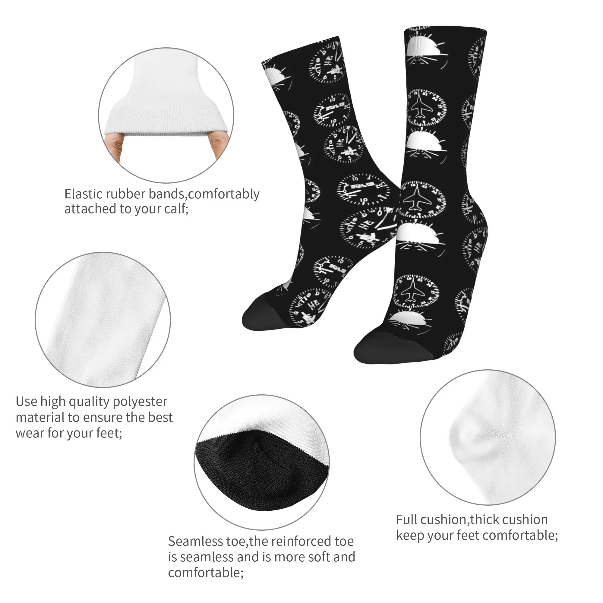 Light Aircraft Dashboard Socks Men Women Polyester Fashion  Socks Harajuku Spring Summer Autumn Winter Middle Tube Socks Gifts