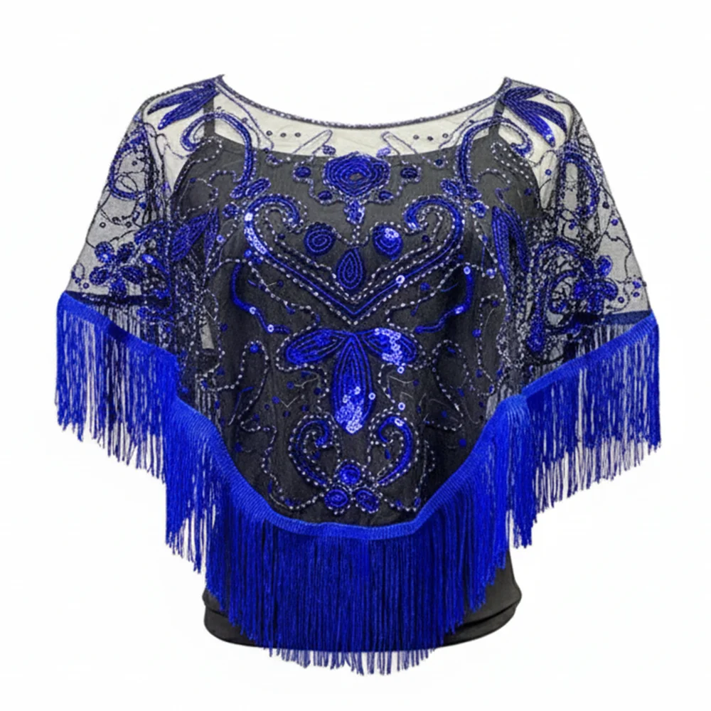Fashion Sequin Bead Women Tulle Shawl With Tassel Hollow Sling Slim Multicolored V-neck Wedding Bridal Shawl Wedding Accessories
