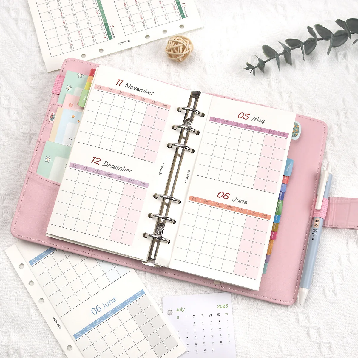 A5 A6 Universal Three Fold Annual Monthly Calendar Loose Leaf Calendar Sheet Check-in Inner Page Inside Paper Stationery