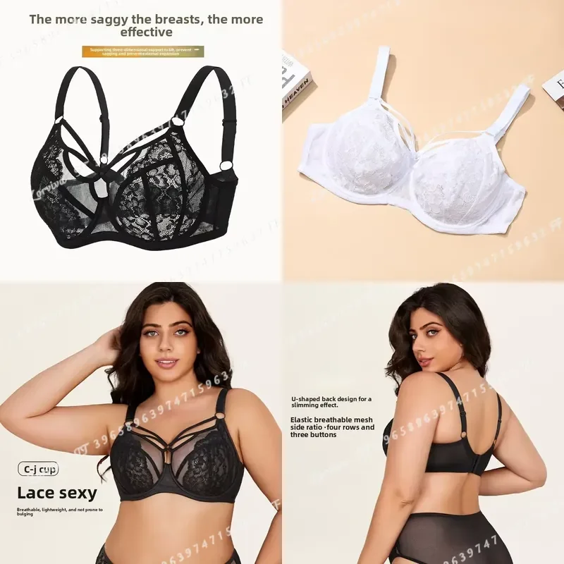 Plus Size Full Coverage Bras for Large Bust Minimizer Lift Support Lace Breathable Thin D-K Cup For Curvy Women