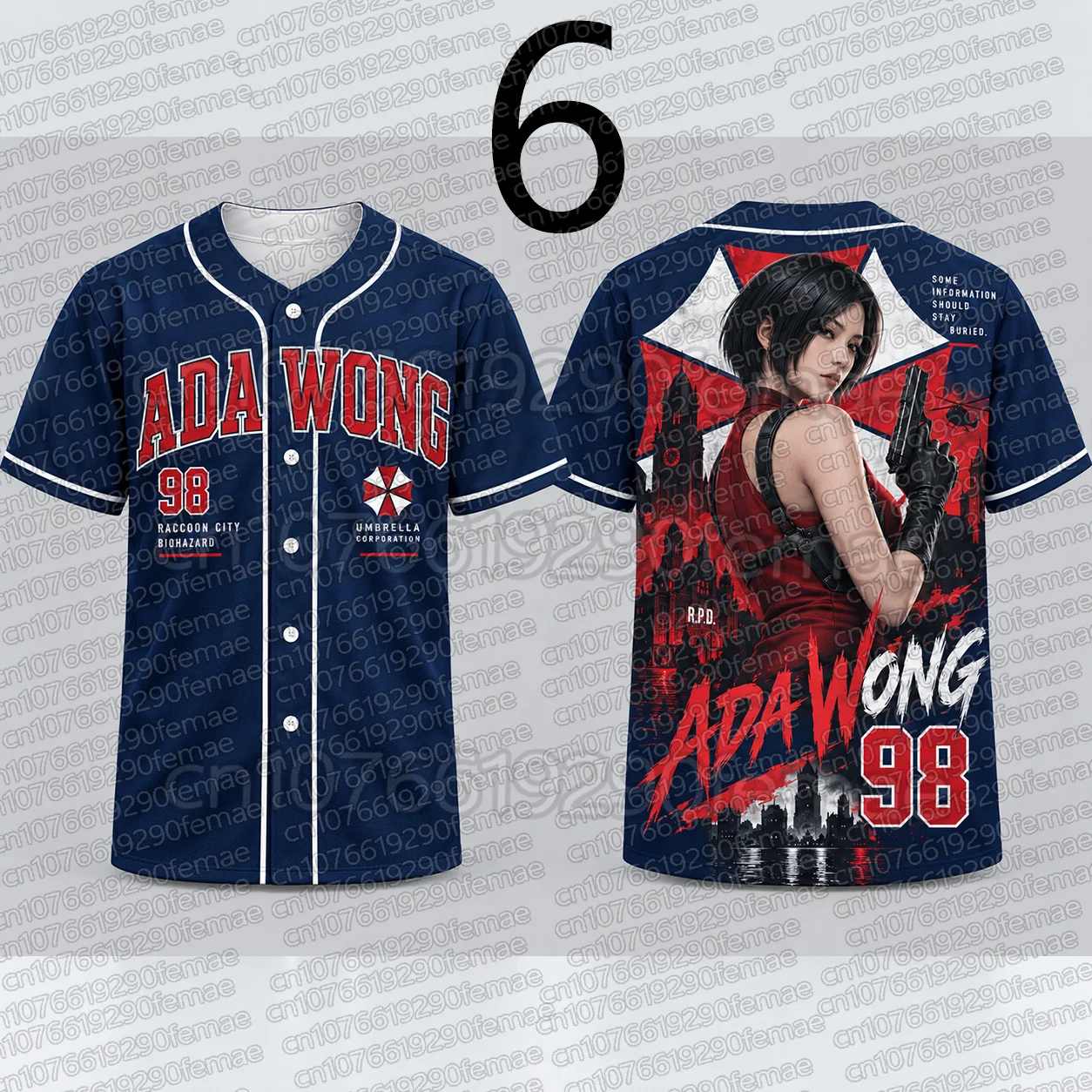 Resident Evil Ada Wong Baseball Jersey Women's Men's Short Sleeve Up T-Shirt Biohazard Graphic Gaming Streetwear Sports Top