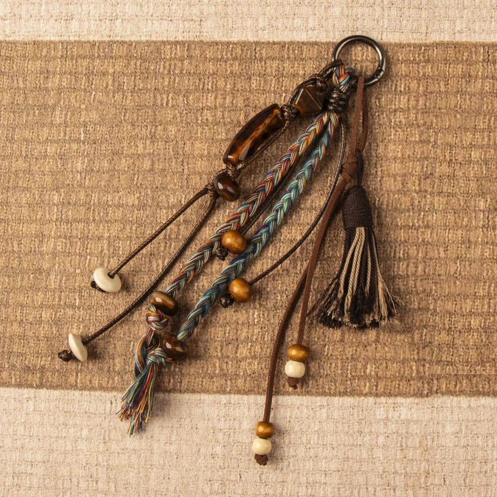 Handwoven Bag Hanging Decor Tassel Beaded Tassel Handwoven Rope Keychain Braided Acrylic Beaded Handwoven Rope Lanyard