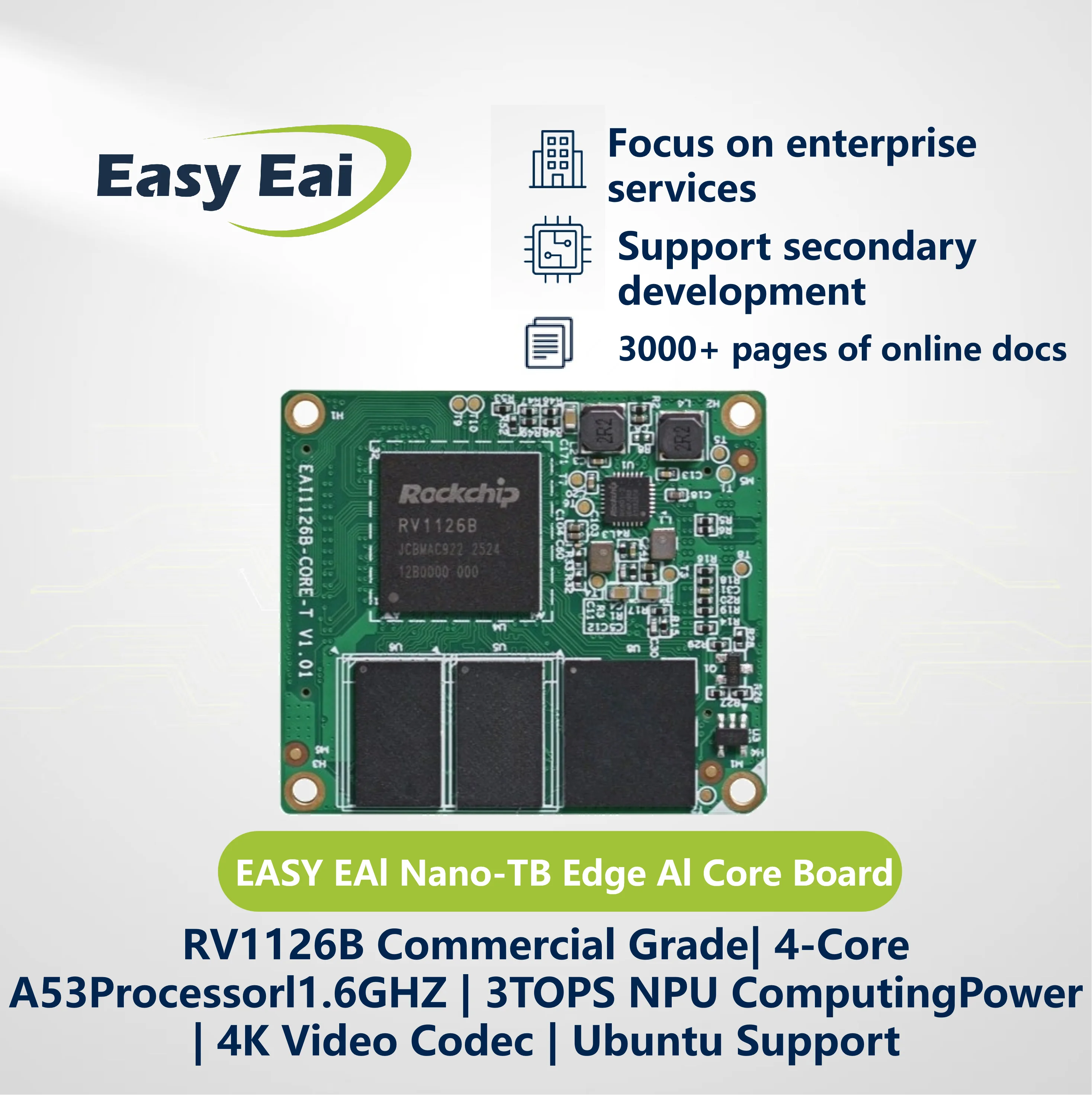 EASY EAI RV1126BJ Core Board with 3TOPS NPU Open-Source Hardware Linux Embedded ARM