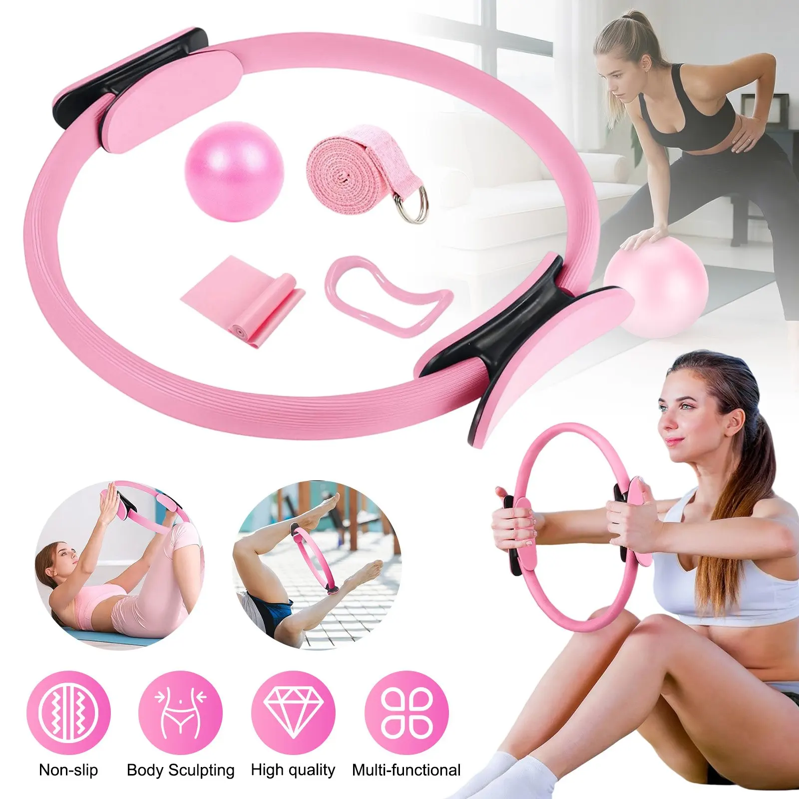 Yoga-Ball Ring Gürtel Pilates-Set Widerstandstraining-Set für Körperformung Balance-Verbesserung Muskeltraining Heim-Fitness