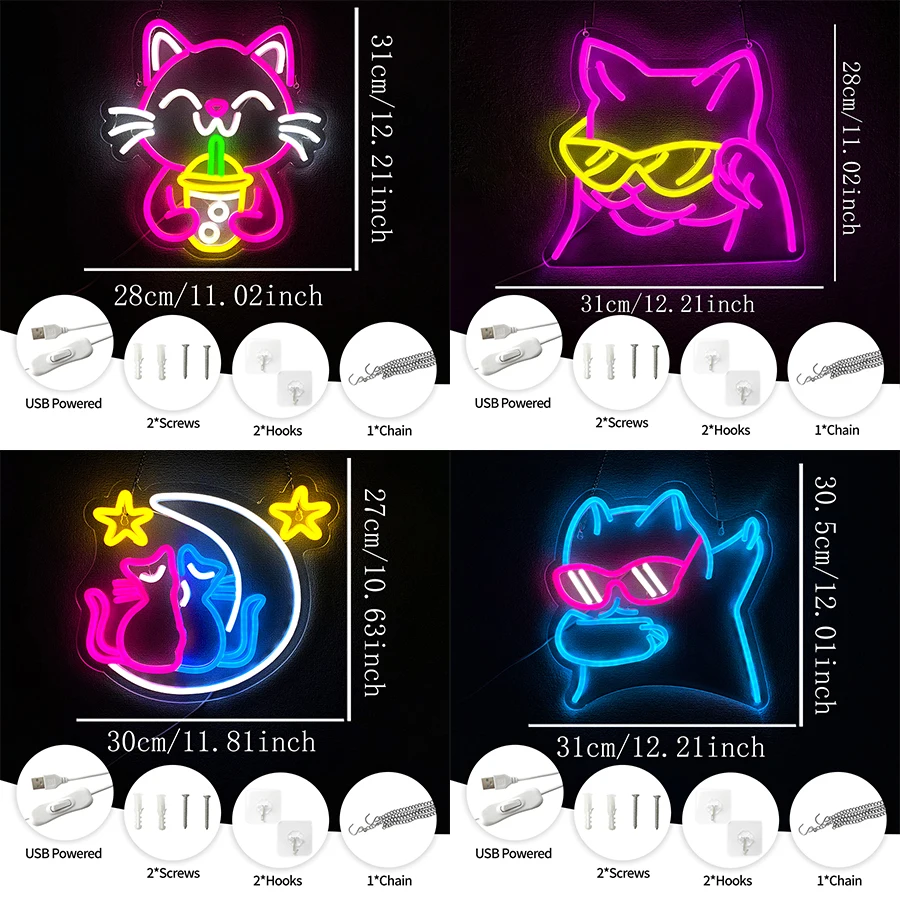 Animals Led Neon Signs, Cartoon Cat Icons, Usb Powered, Used For Artistic Decor Of Game Rooms, Rooms, Pet Shops, Clubs And Bars.