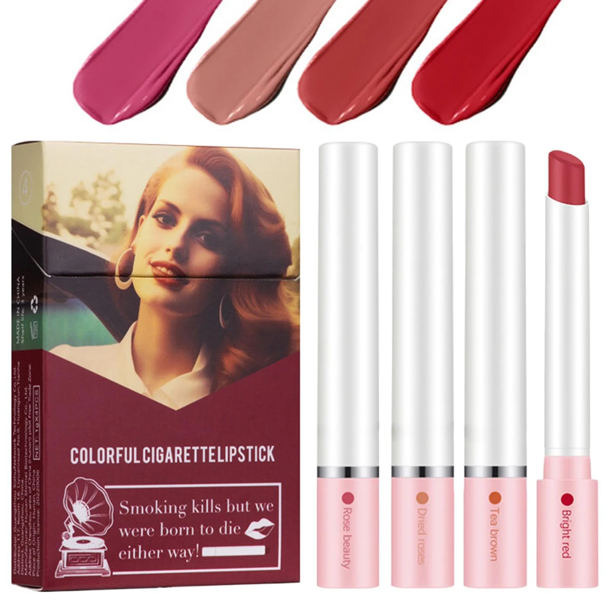 4Pcs/Set Matte Lipstick Glossy 24 Hour Lasting Lip Tint Stain Set Lana Del Rey Long Lasting Lipstick Women Lips Makeup Tool