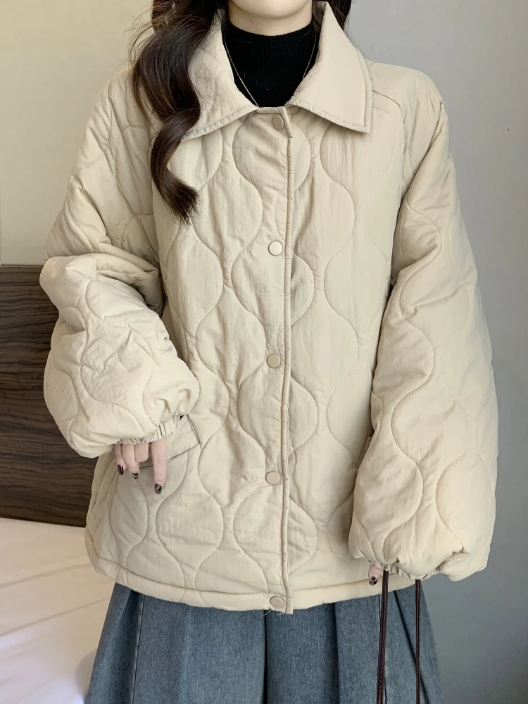 

Loose Thickened down Cotton Jacket Women's Winter New Style Big Size Puffy Coat Korean Version Long Sleeve Single Button Closure