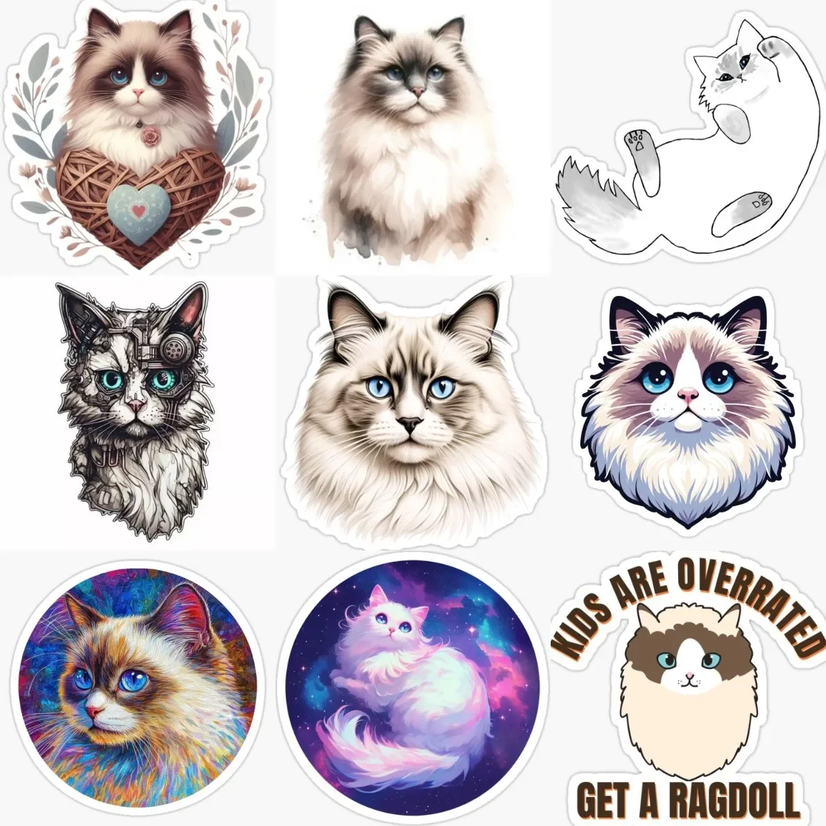 

Creative Cute Ragdoll Cat Pets Catoon PVC Sticker for Decorate Fridge Wall Car Van Truck Bumper Window Helmet Decal Accessories