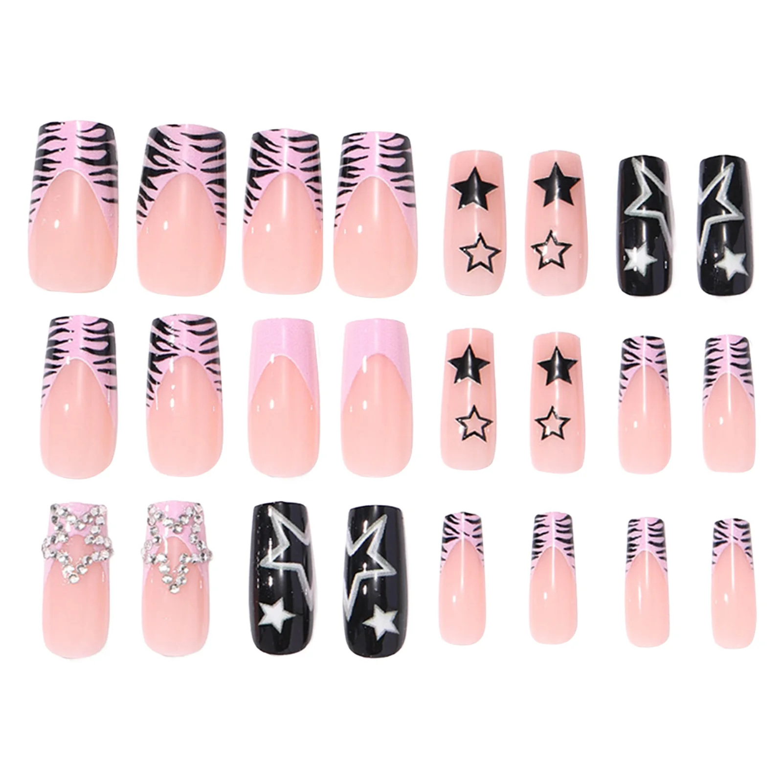 24 Stück Künstliche Nägel, Trendige Aufklebenägel im Y2K-Stil, Künstliche Nagelspitzen für Partys, Wiederverwendbares Maniküre-Set – Detail 8