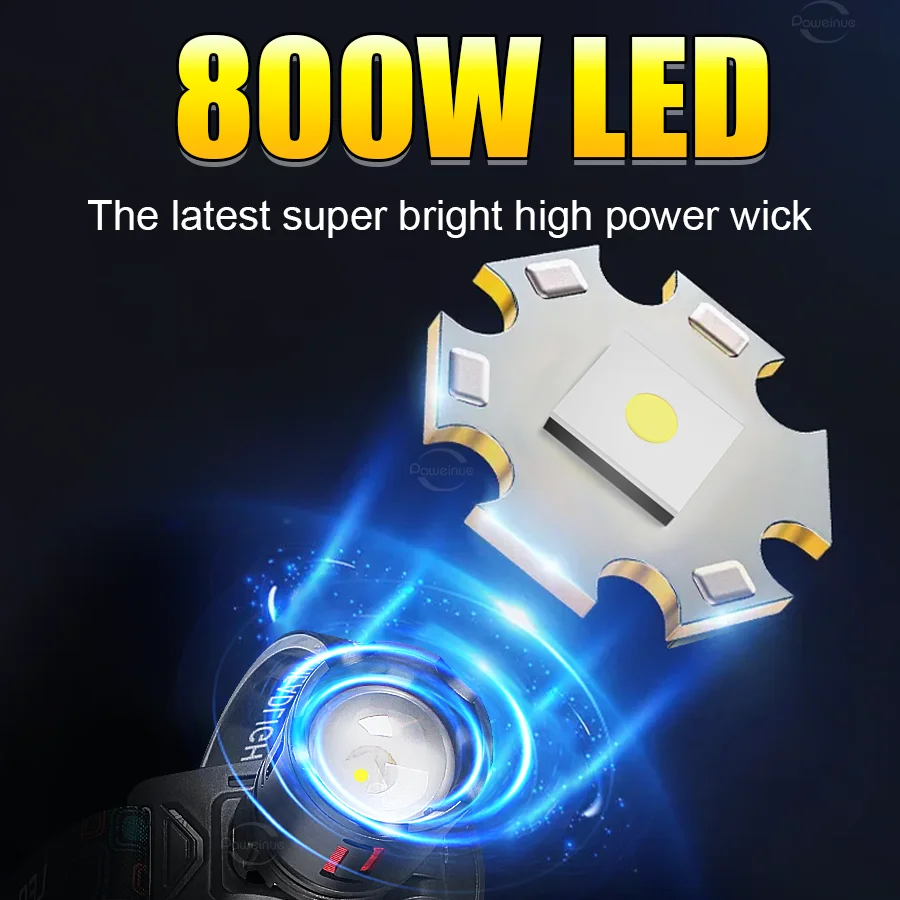 High Power 800W LED Headlight USB Rechargeable Headlamp Super Bright Head Lamp Zoomable Head Lights Fishing Forehead Light