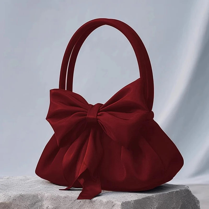 2024 New Wedding Bag Bowknot Designer Senior Sense Dinner Bag French Christmas Sweet Cute Small Handbag Girl Phone Tote Female