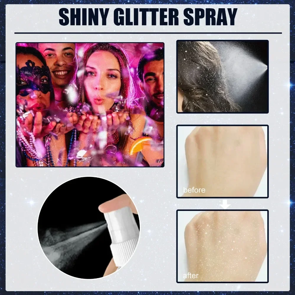 60 ml Shiny Body Glitter Spray Haar Kleidung Highlighter Pulver Langlebige Holographische Pulver Für Halloween Festival Party