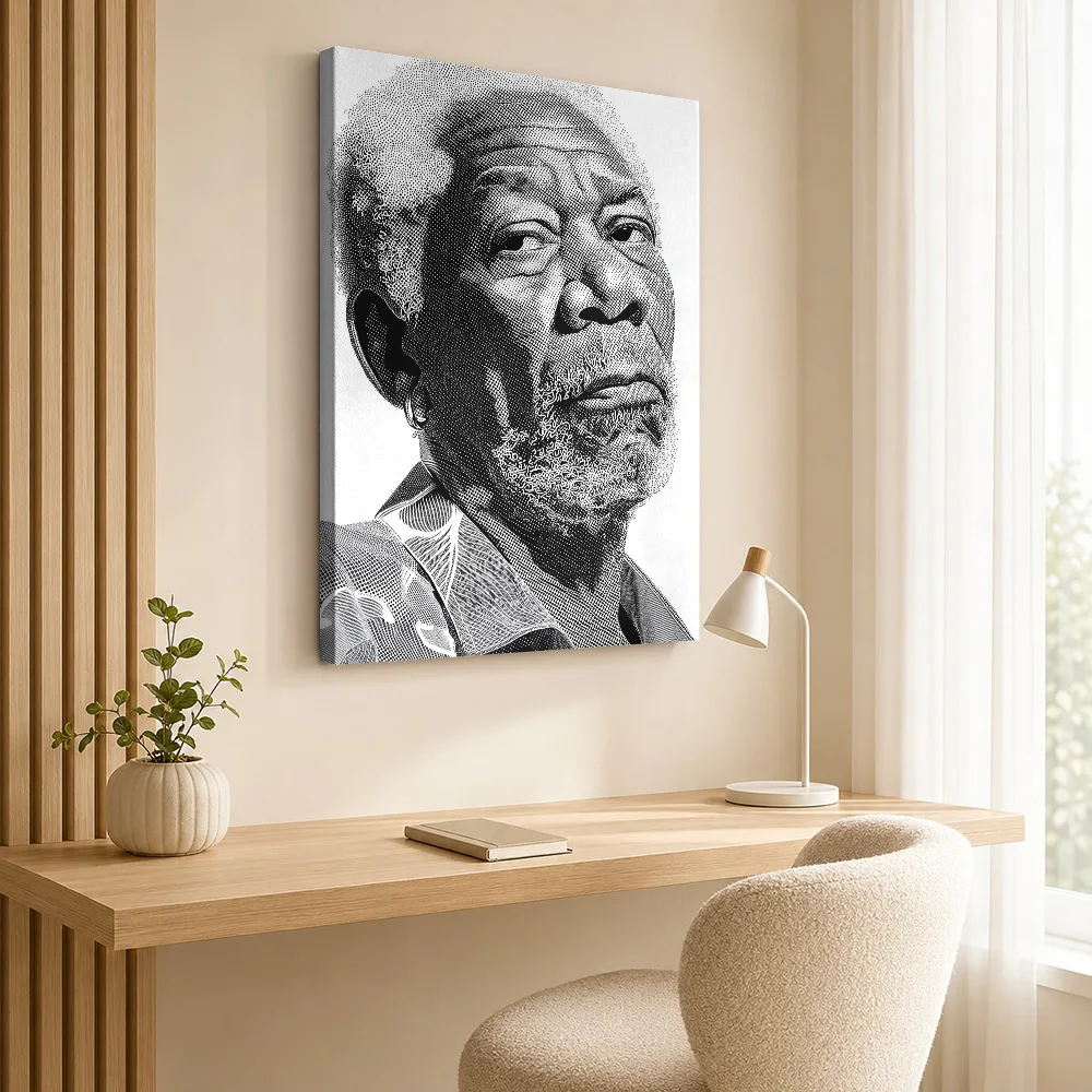 Morgan Freeman Black and White Portrait Framed Canvas Poster Custom Modern Aesthetic Wall Paintings Decoration for Dining Room