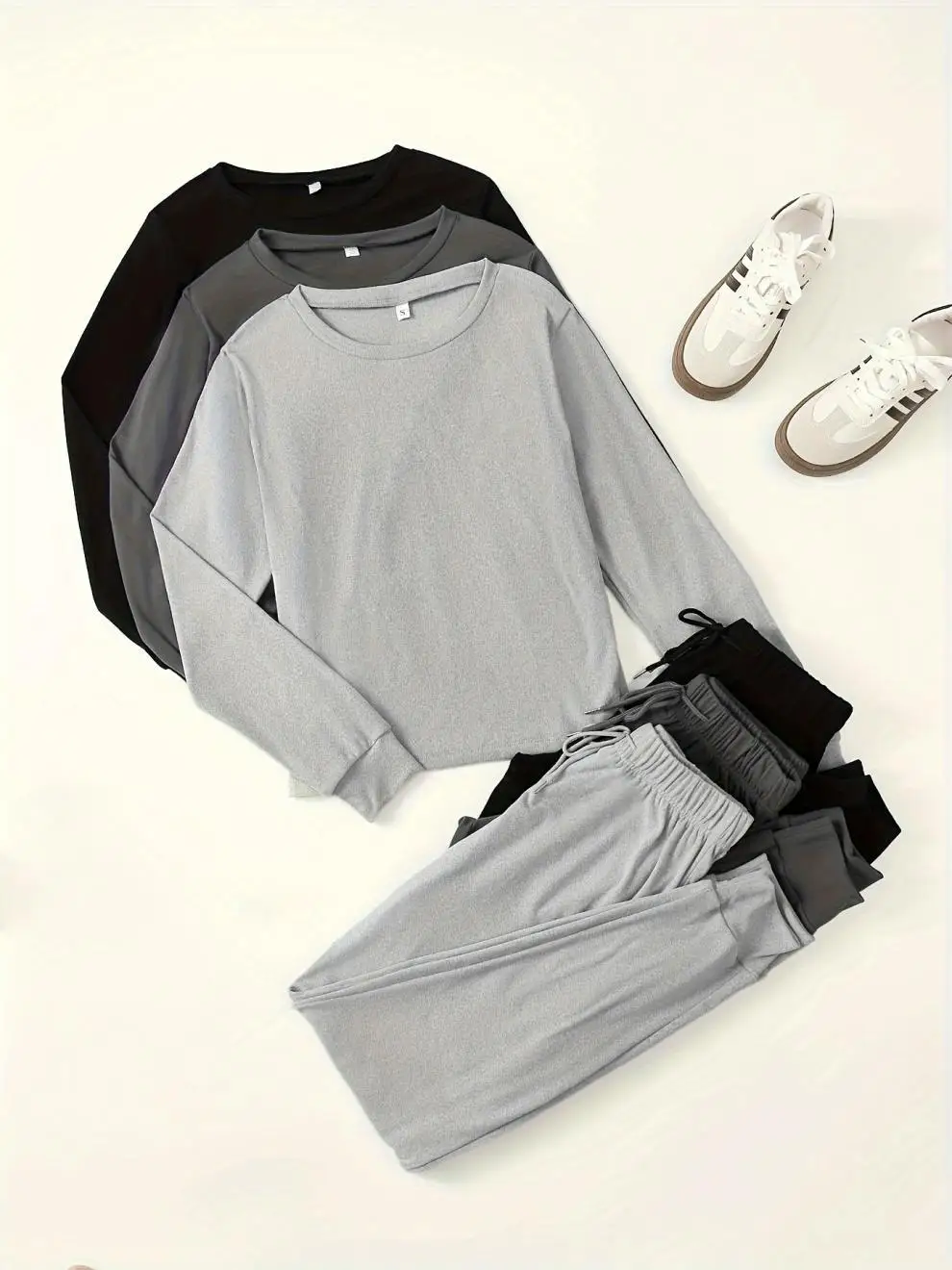 

Женские однотонные брюки с длинными рукавами, повседневная одежда для дома, удобная одежда из полиэфирного волокна с круглым вырезом, подходит для всех сезонов