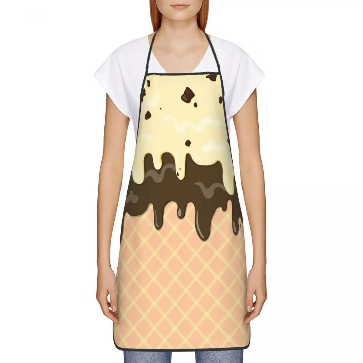 Unisex Melting Vanilla Chocolate Ice Cream Bib Apron Adult Women Men Chef Tablier Cuisine for Kitchen Cooking Painting