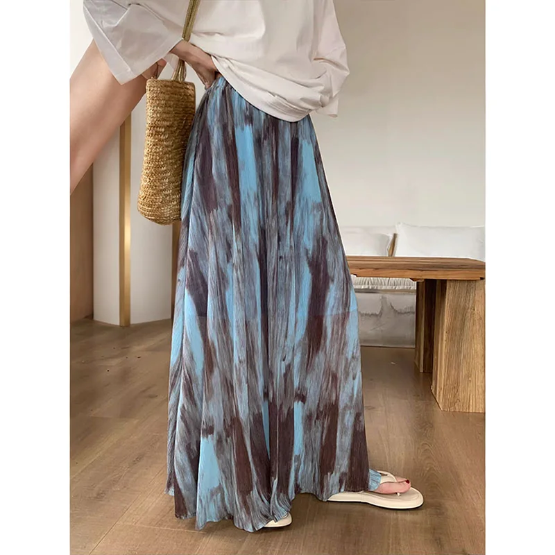 MEXZT-Falda larga Vintage Tie Dye para mujer, faldas largas con estampado de tul Harajuku, faldas de cintura alta coreanas para vacaciones de verano, nueva