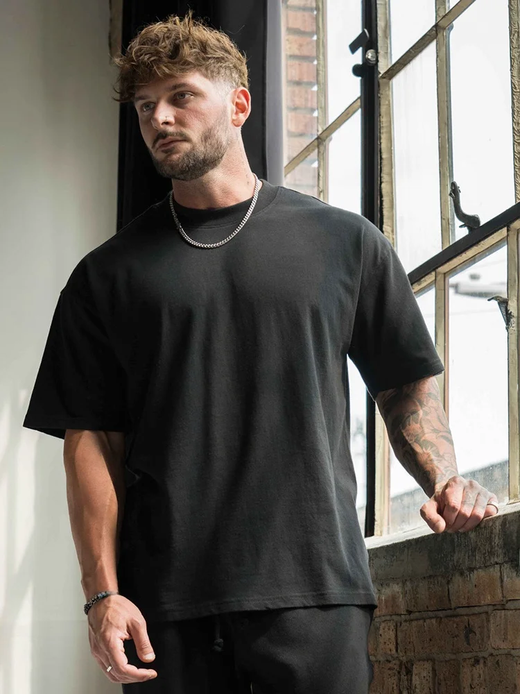 American Style Heavyweight  Color Short Sleeve Loose Fit Pure Cotton Gymwear round Neck Half Sleeve Sports Casual Simple...
