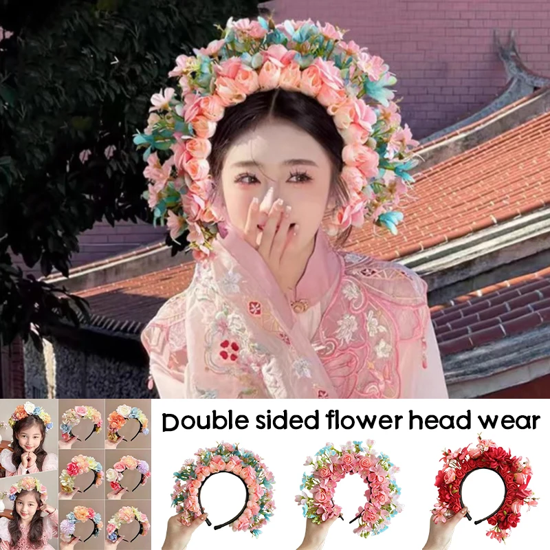 Floral Garland Romantic Wreaths Bride Garland Head Hoop Girls Bohemian Bridal Flower Hair Accessories Women Headbands Gifts