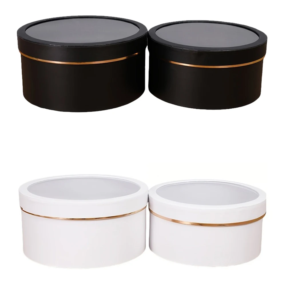 

2Pcs PVC Flower Gift Boxes White Round Clear Lid Valentine Day Floral Present Boxes For Flowers Arrangement Empty Box With Lid