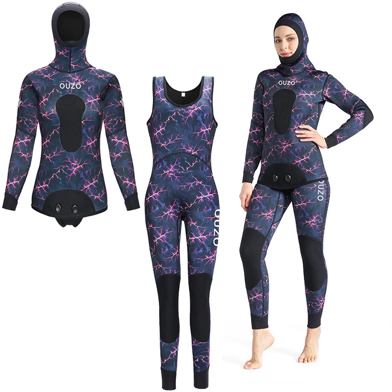 Spearfishing Wetsuits Women Men 3mm /1.5mm Neoprene 2-Pieces Hooded Super Stretch Diving Suit