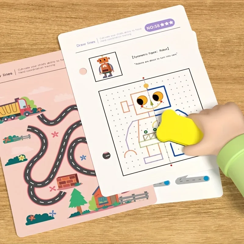 Reusable Magic Tracking Workbook with Pen & Eraser Educational Drawing and Pen Control Training Fun Animal & Number Activities