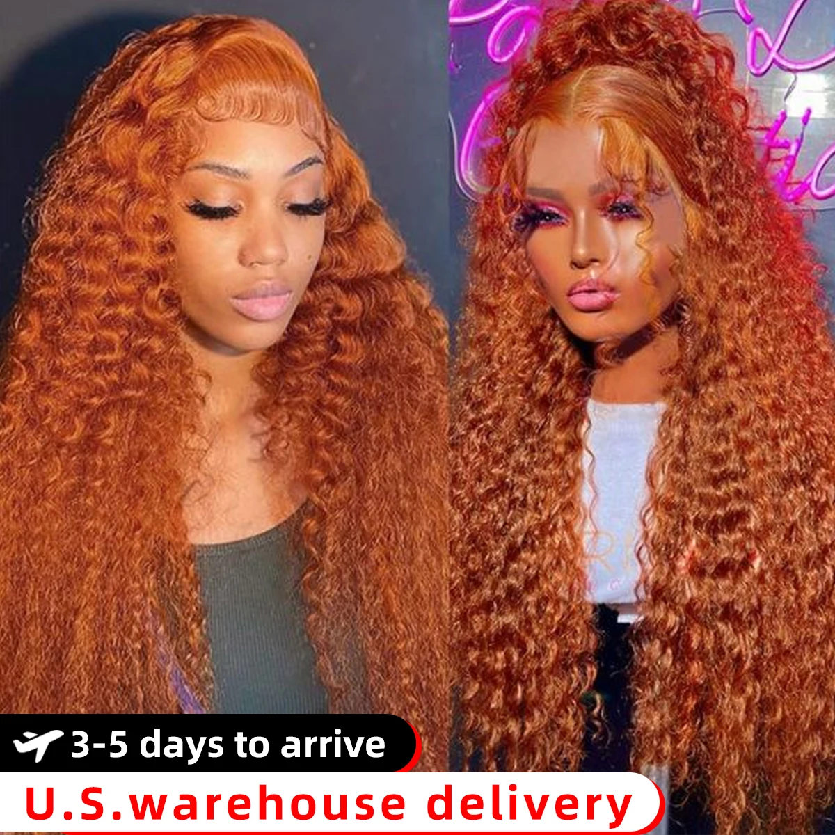 Ginger Orange Deep Curly Wave Lace Front Wigs Human Hair Curly Colored Lace Frontal Wig 13x6 HD Transparent Lace 350 Color Wig