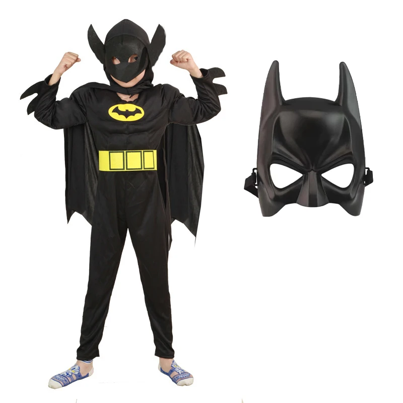 Kids Bat Cosplay Jumpsuit Hero Costume Suit with Cape Mask Men Superhero Wayne Cosplay High quality Halloween Carnival Party