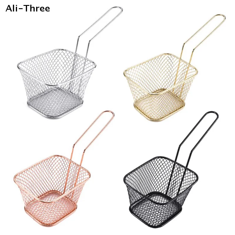 1PC Stainless Steel Frying Basket Multifunctional Mini French Fries Frying Basket Creative Square Oil Separated Frying Basket