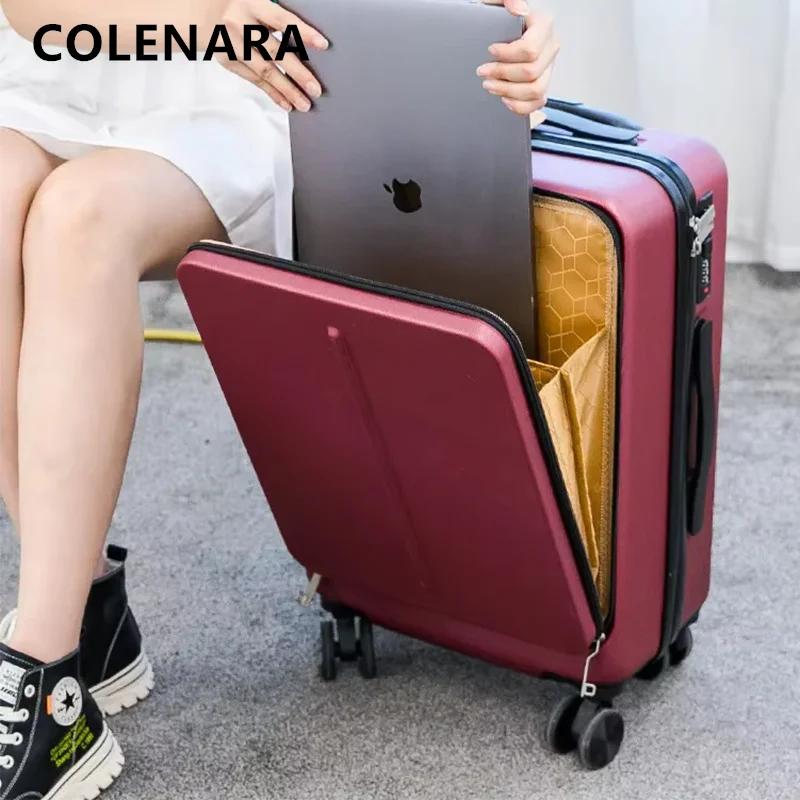 COLENARA حقيبة كمبيوتر محمول فتحة أمامية الصعود للرجال ABS + PC حقيبة تروللي بعجلات 20 "24 بوصة المرأة حمل على السفر الأمتعة