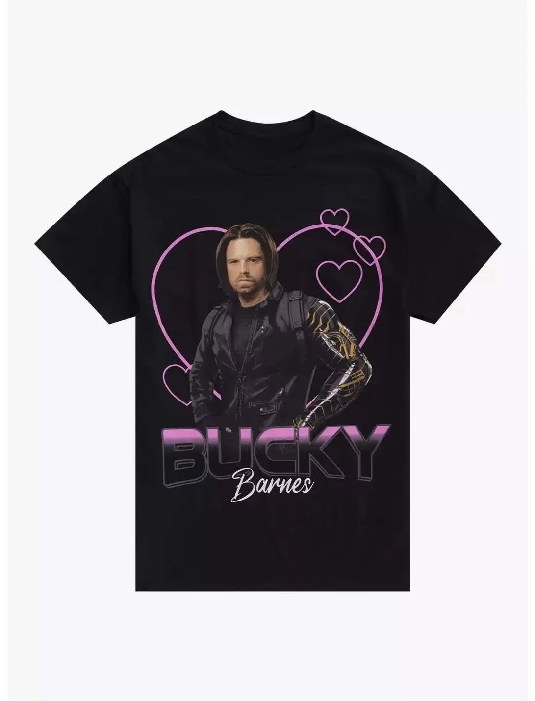 Camiseta holgada de manga corta con cuello redondo para hombre, original de Marvel, con estampado de corazón de Bucky Barnes, de la serie Thunder Agents 2026.