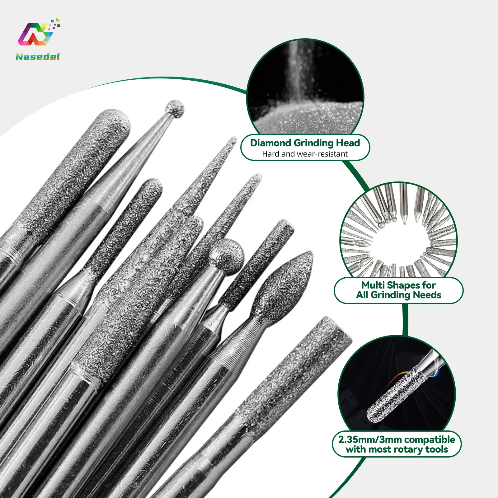 

Nasedal 30 шт./кор. алмазные шлифовальные боры, вращающиеся насадки для инструментов для гравировки, полировки, сверла, камня, стекла, металлические аксессуары, хобби, сделай сам