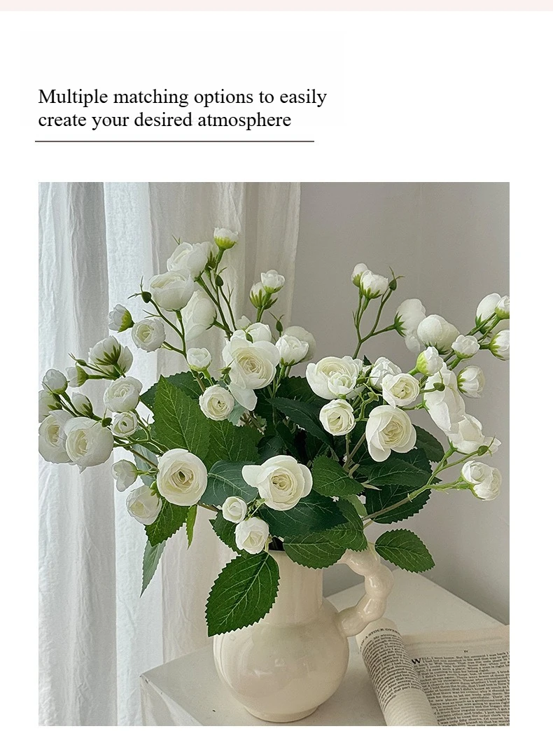 18 Inch 12 Head Artificial Camellia Bud Bouquet Faux Silk Flowers For Home Living Room Decoration Wedding Hotel Display Props
