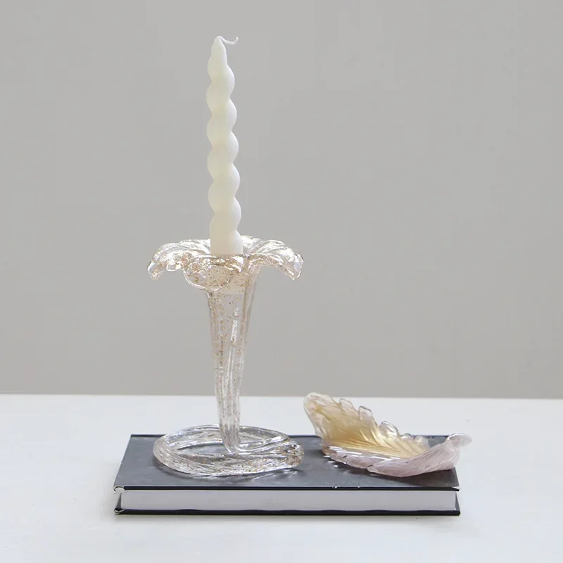 

U2 Glass Candlestick Tall Candle Holder Simulated Flower Storage Rack Transparent Flower Candle Stick Holder Home Decoration