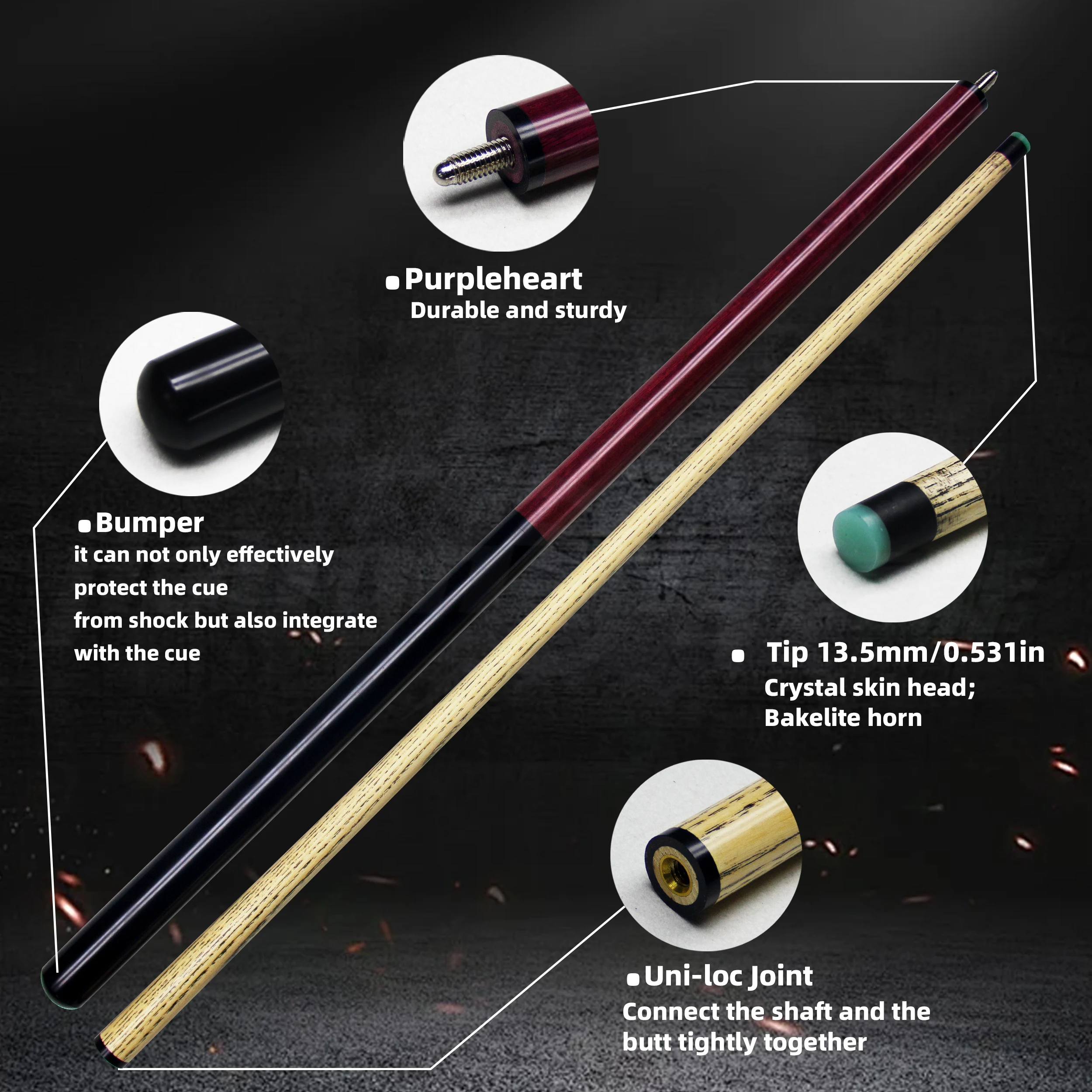 프로페셔널 레드 우드 점프 브레이크 당구 큐 13.5mm 듀얼 유즈 고강도 강력 브레이크/정밀 점프 큐 54.53인치 1/3 분할