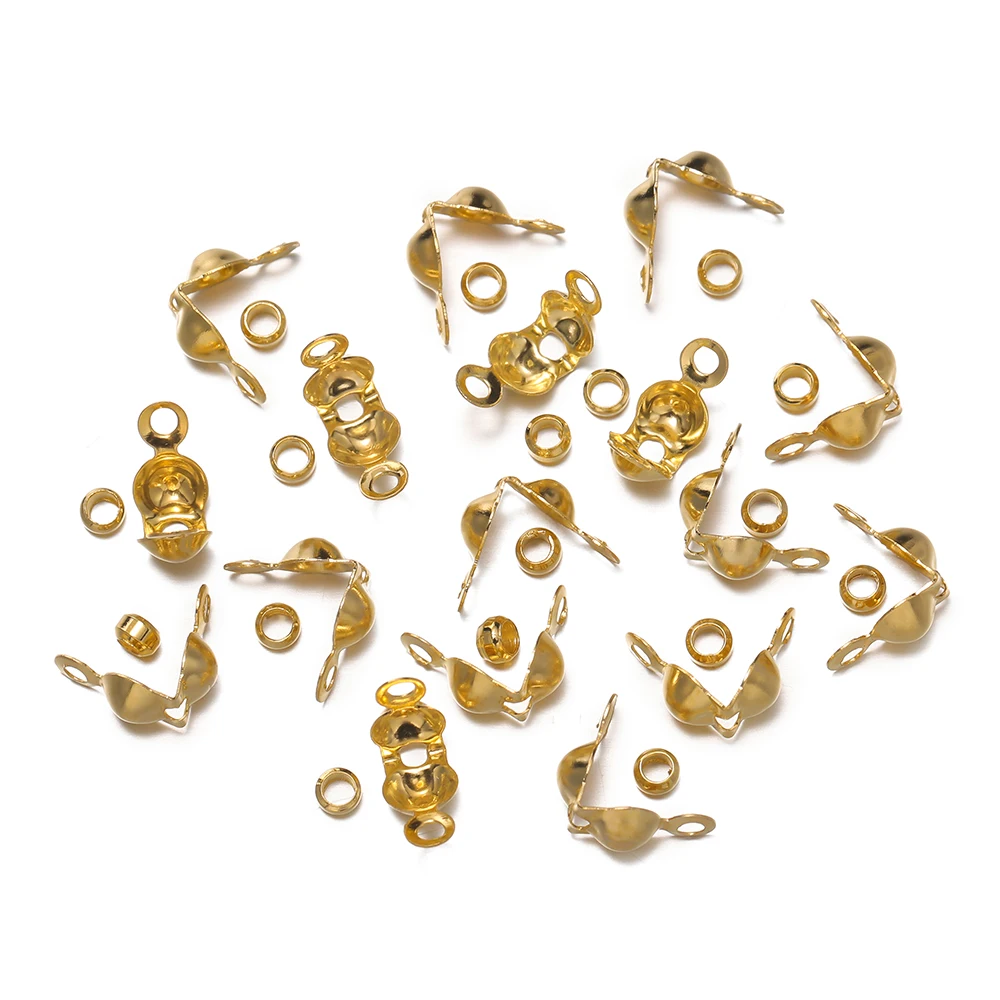 100pcs/lot Crimp Bead Tips Knot Covers Clamshell Fold-Over Bead Tips with 100pcs End Caps for DIY Jewelry Making Accessories