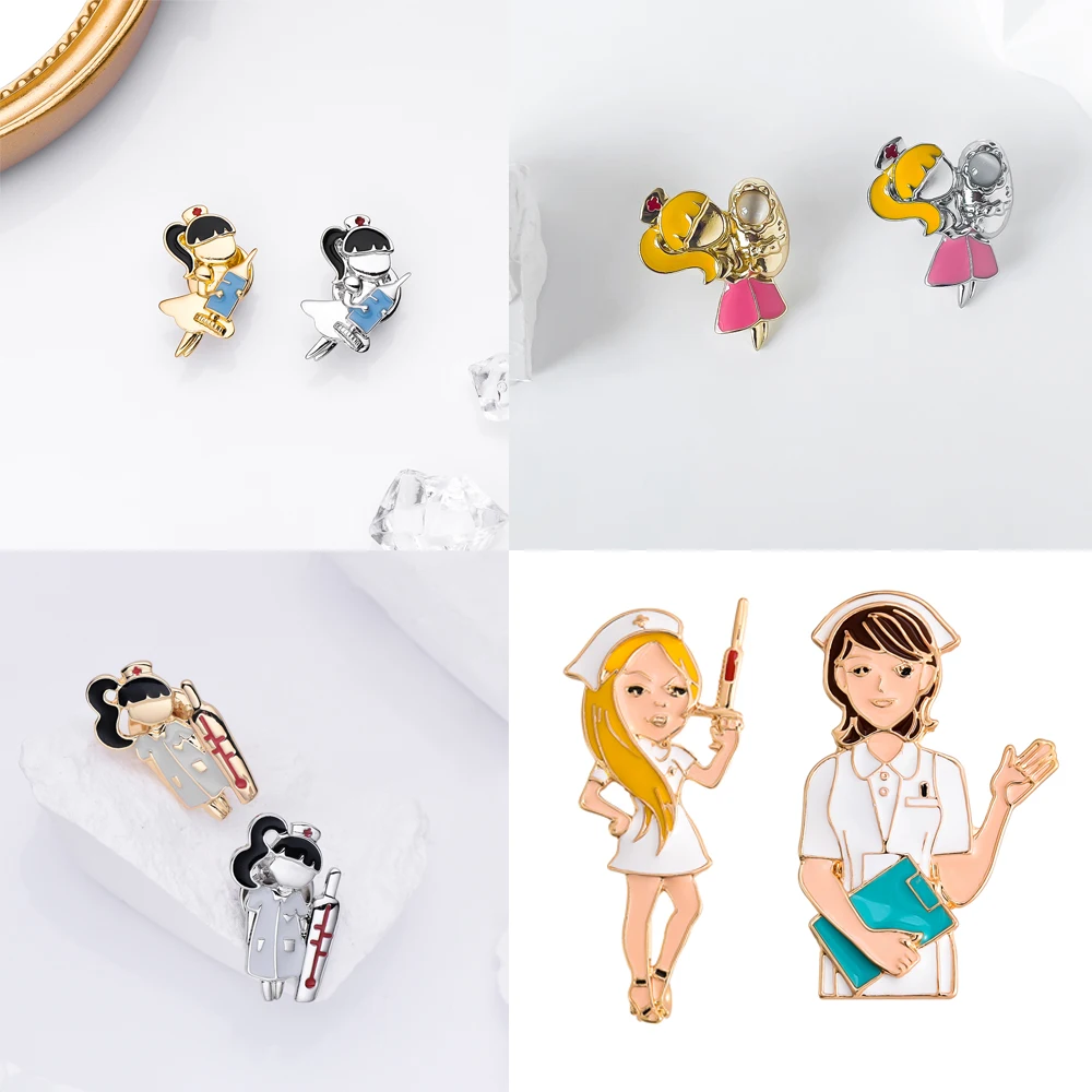 Haron Nurse Shape Brooch Glazed Cartoon Beautiful Nurse Badge Medical Hospital Uniformed Collar Backpack For Ladies New Jewelry