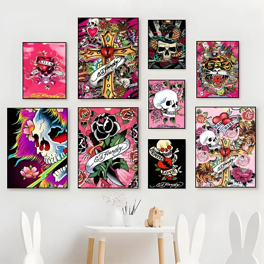 Póster con logotipo de Hardy Ed Hardy Tattoo Crossbones, Premium, para decoración de pared de salón, hogar, bar, cafetería y regalo