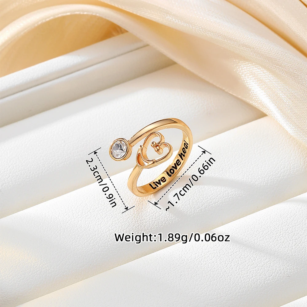 Hollow Heart-Shaped Diamond-Encrusted Open Ring Set of Two, with 