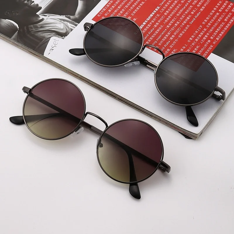 Men's Retro Small Frame Sunglasses with Fashionable Circular Metal Frame Design for Outdoor Fishing and Driving Sunglasses