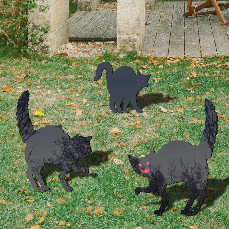 

Halloween Black Cat Yard Signs with Stakes Scary Silhouette Halloween Decorations for Outdoor Yard Lawn Garden Halloween Decor