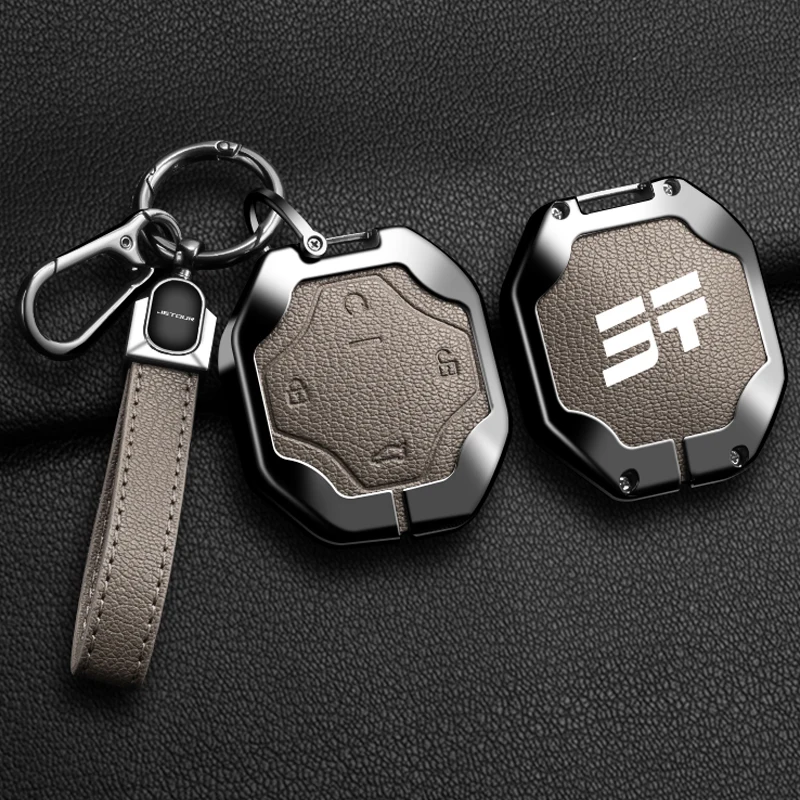 Car Zinc Alloy Goatskin grain Key Case Holder Chain For Chery Jetour Traveller 2023 2024 Jetour T2 Key Full Cover Accessories