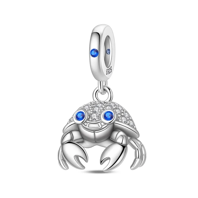 

Classic 925 Sterling Silver Crab Charms Beads Sparkling CZ Zircon Dangle Fit Original Bracelet DIY For Women Party Jewelry Gifts