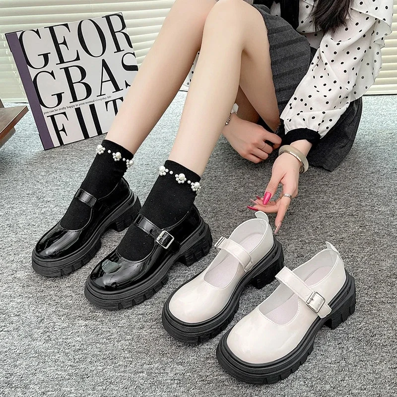 

Mary Jane Shoes Y2K Brown Sweet Japanese JK School Style Thick Sole Leather Shoes Retro British Girl Platform Loafers Gift New