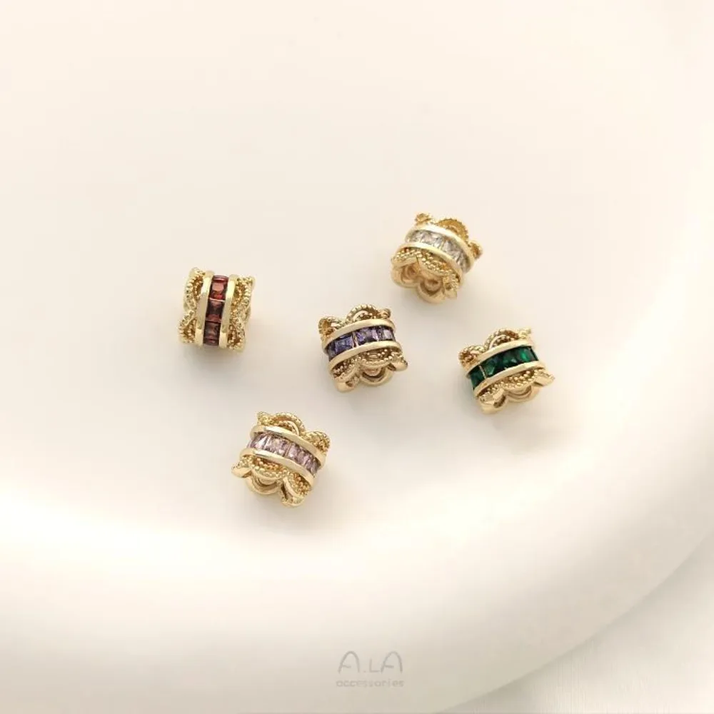 النحاس 14K الذهب اللون الزركون الدانتيل مزدوجة الوجهين زهرة وعاء DIY سلسلة اللؤلؤ حبة فصل اليدوية مجوهرات اكسسوارات