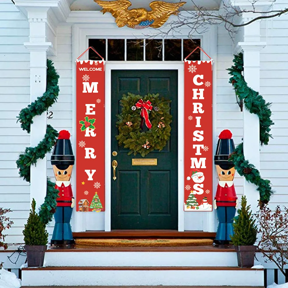 

1Pair Christmas Door Curtain Hanging Banner Welcome Merry Christmas Yard Entryway Decorative Sign Holiday Party Backdrop