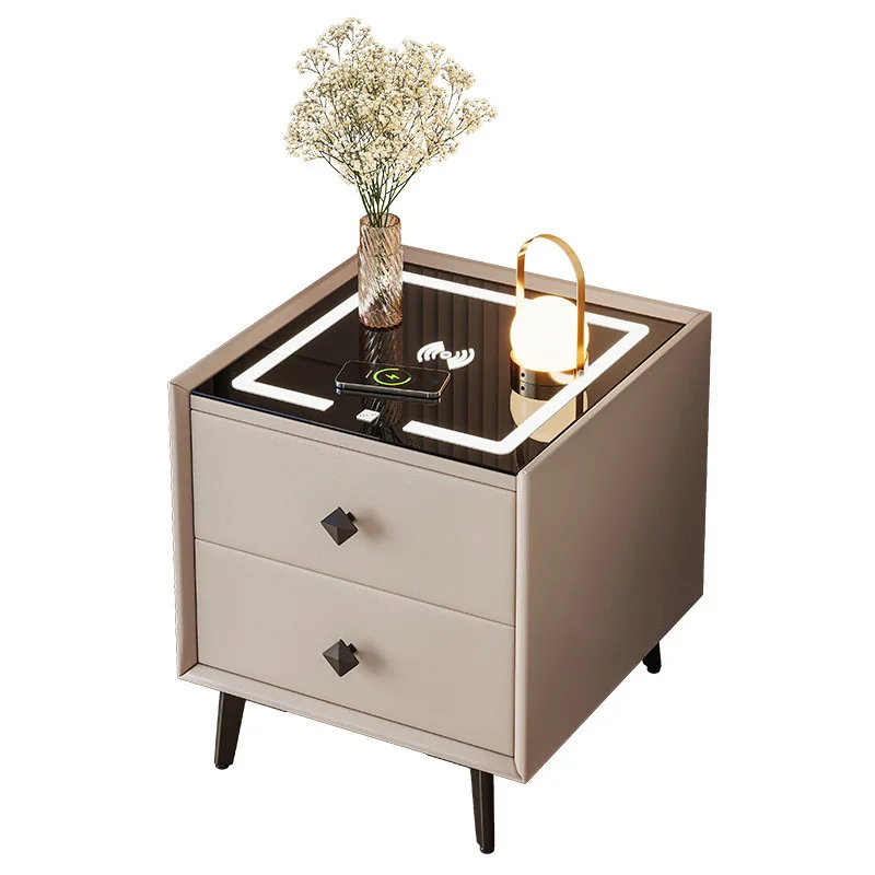 

Smart bedside table simple modern wireless charging multi-function light luxury high-end wood home bedroom