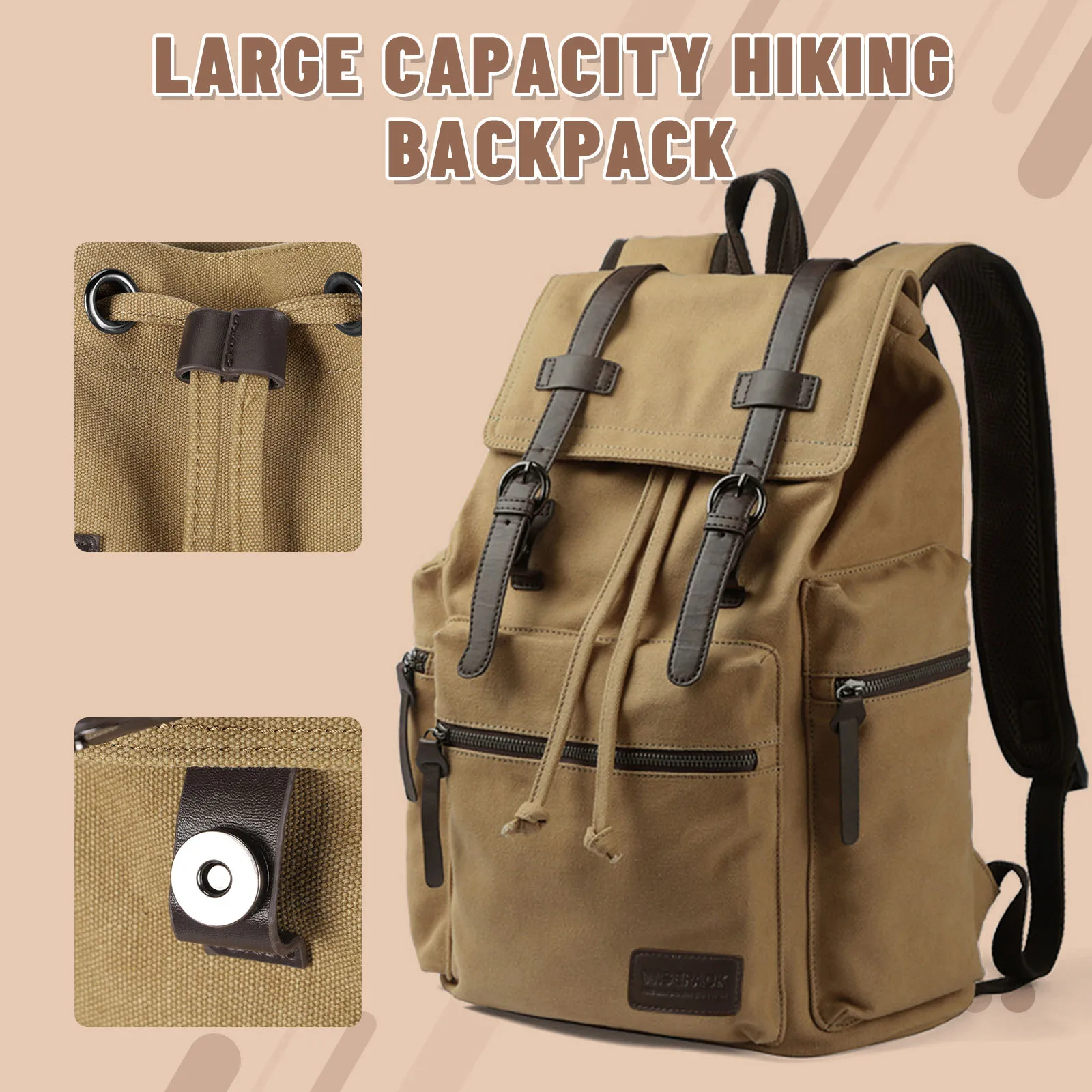 Large Vintage Canvas Backpack,14 Inch Work Laptop Bags College Shoulder Bag, Hiking Travel Backpack for Men Schoolbag Bags 