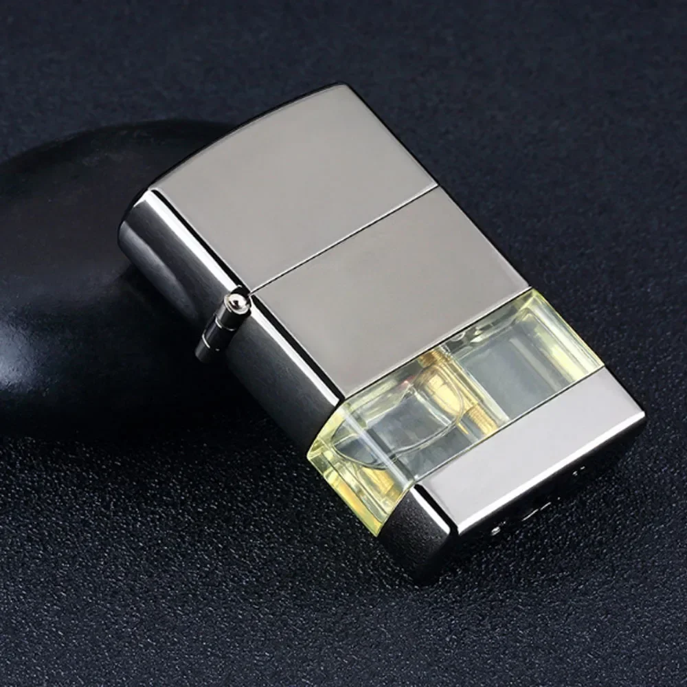 New Windproof Oil tank visible Straight Flame Lighter Metal Press Ignition Refillable Gas Cigarette Lighters Men Smoker Gift