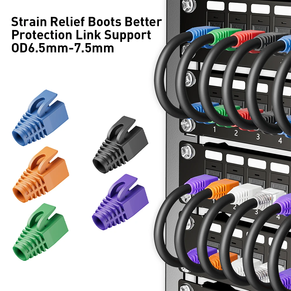 Zoerax-金メッキパススルーコネクタキット,ストレインリリーフブーツ付き2ピースプラグ,シールドrj45,cat7,cat6a,8 p8c,50個